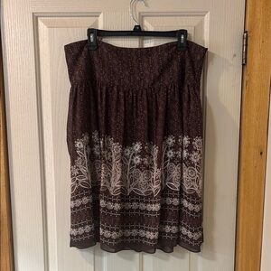 Brown and Cream A-Line Skirt Knee-Length